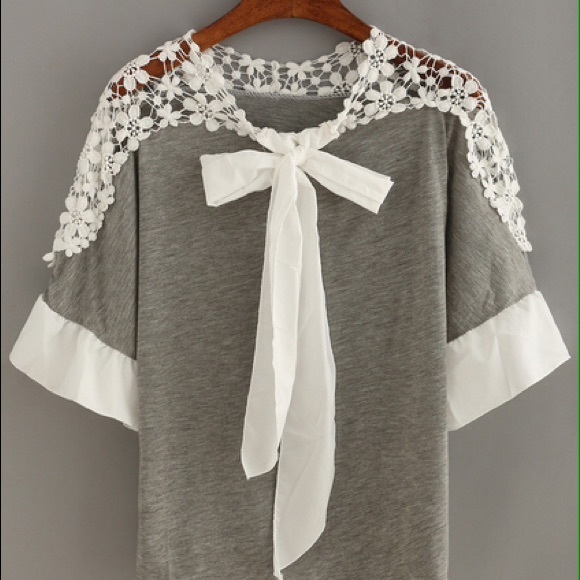 Crochet Shoulder Tie Neck top - Picture 3 of 4