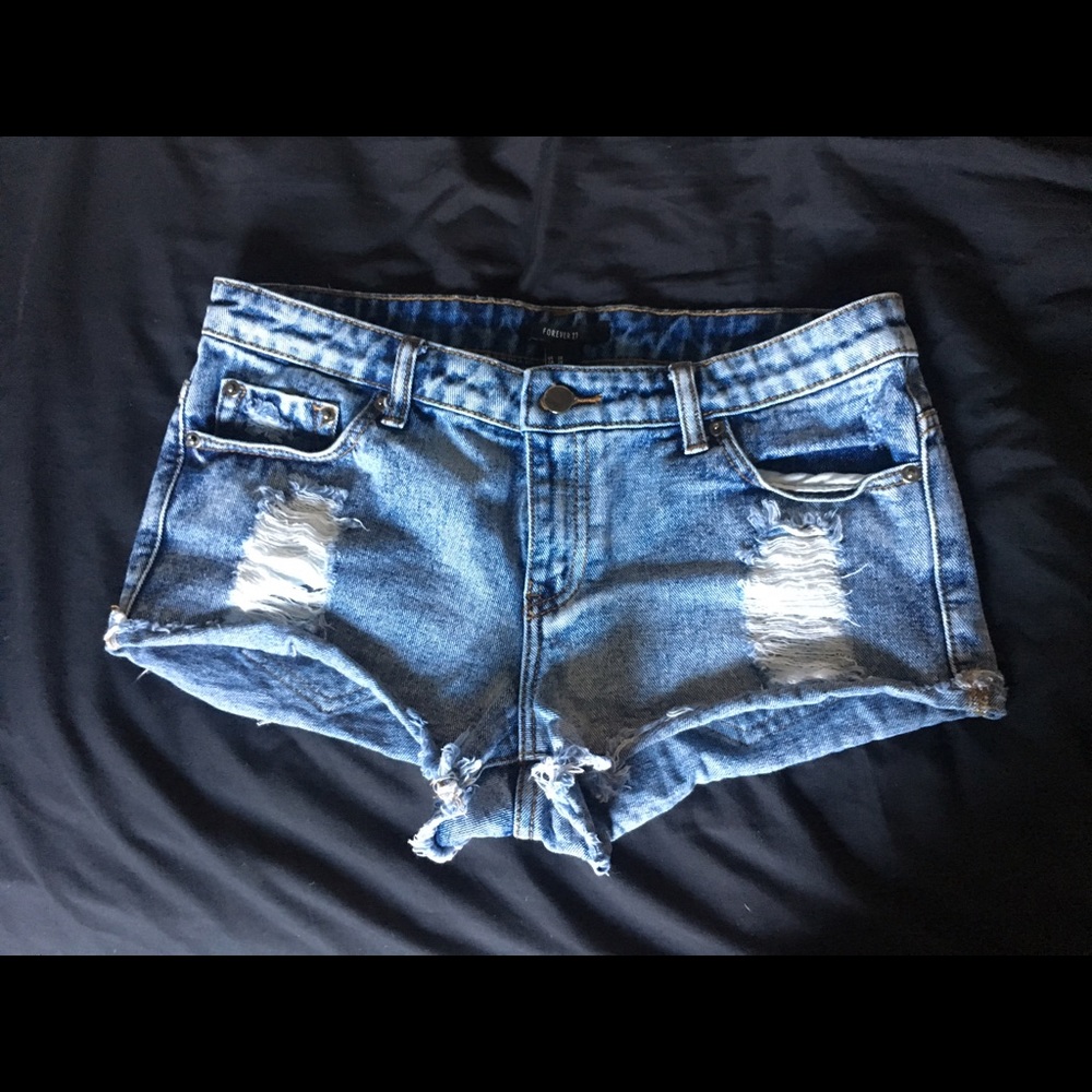 Distressed jean shorts