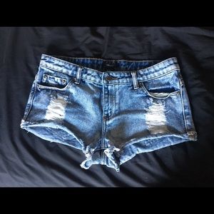 Distressed jean shorts