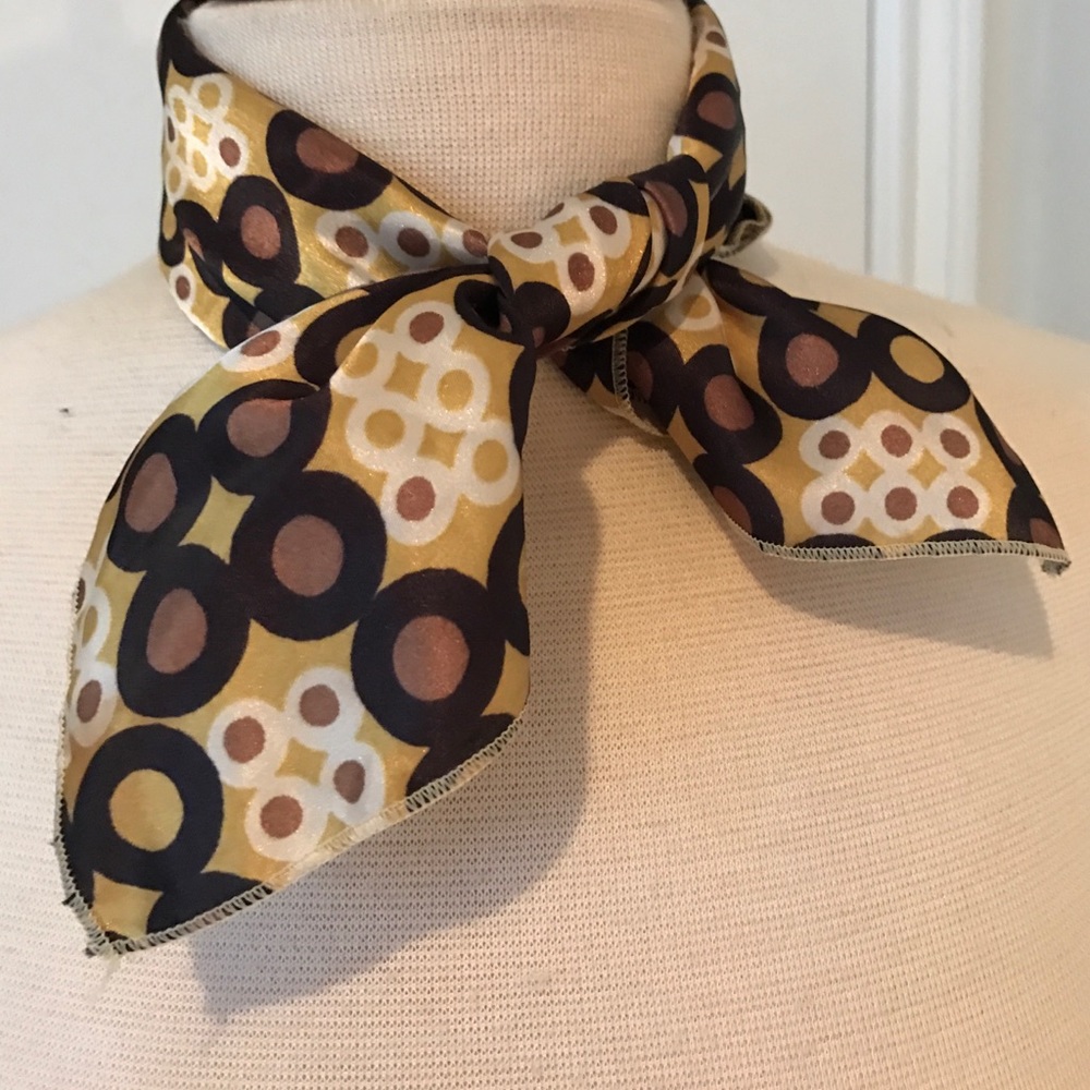 BCBG square scarf in brown, white, black & gold