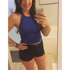 Blue Halter Crop Top with Daisy Back