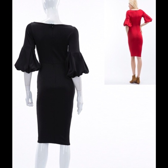 Scuba Bodycon Black Dress with Sleeve Detail - Picture 3 of 3