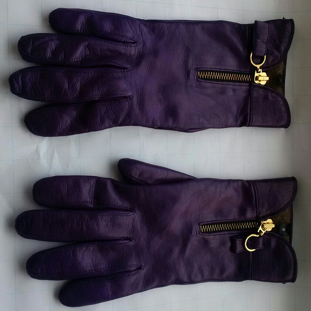 Kenneth Cole Leather Gloves Zipper Detail - PURPLE