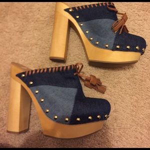 Denim clog heels