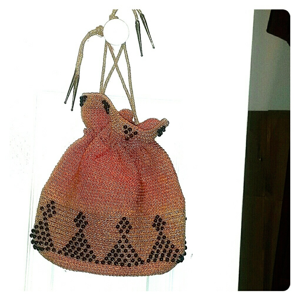 Unique orange vintage beaded handbag