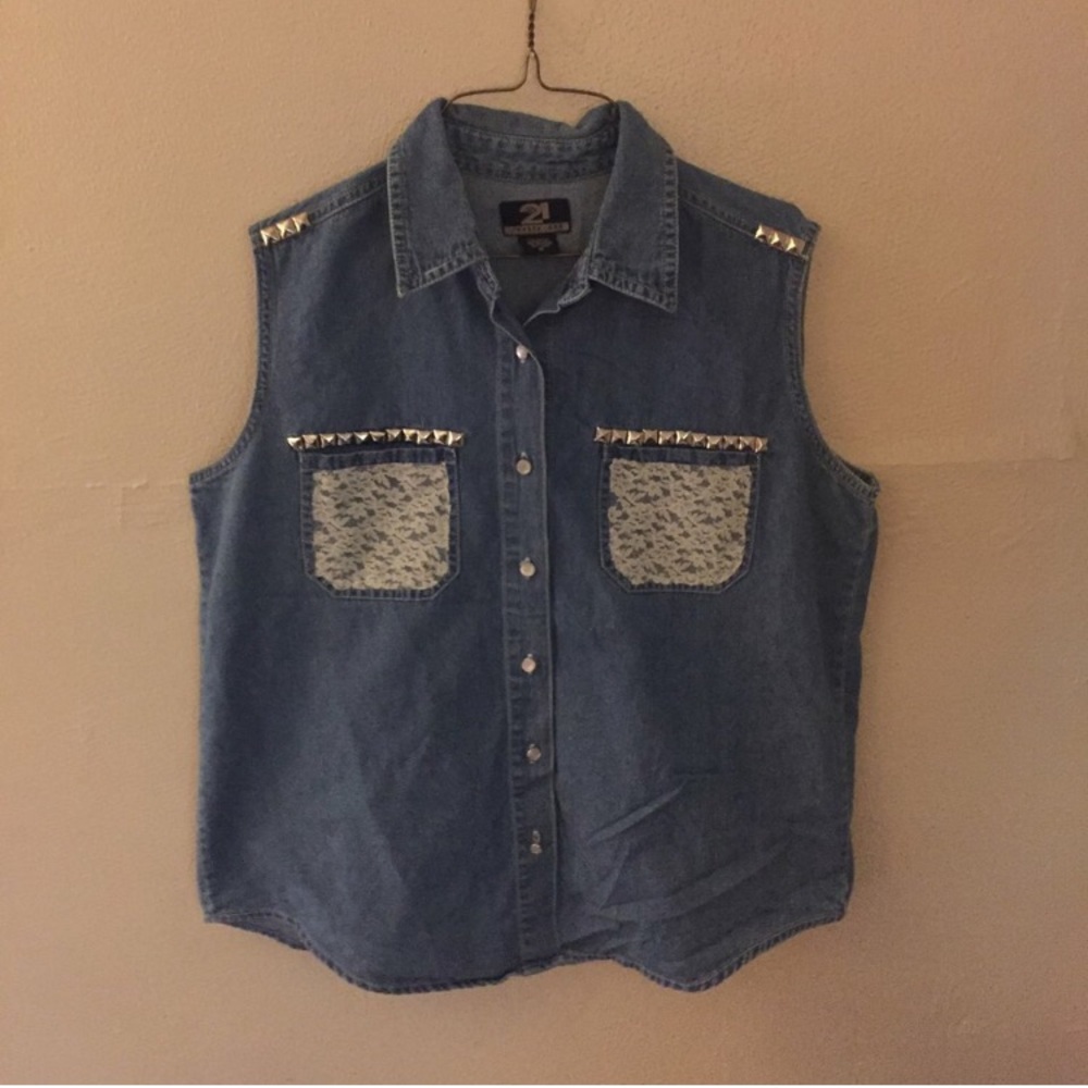Lace stud kawaii denim shirt