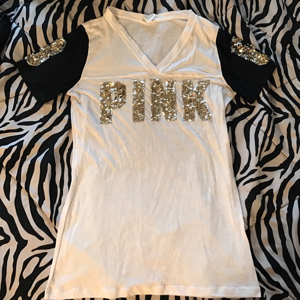 PINK Sequined Top Black White -Gold/Silver Sequins