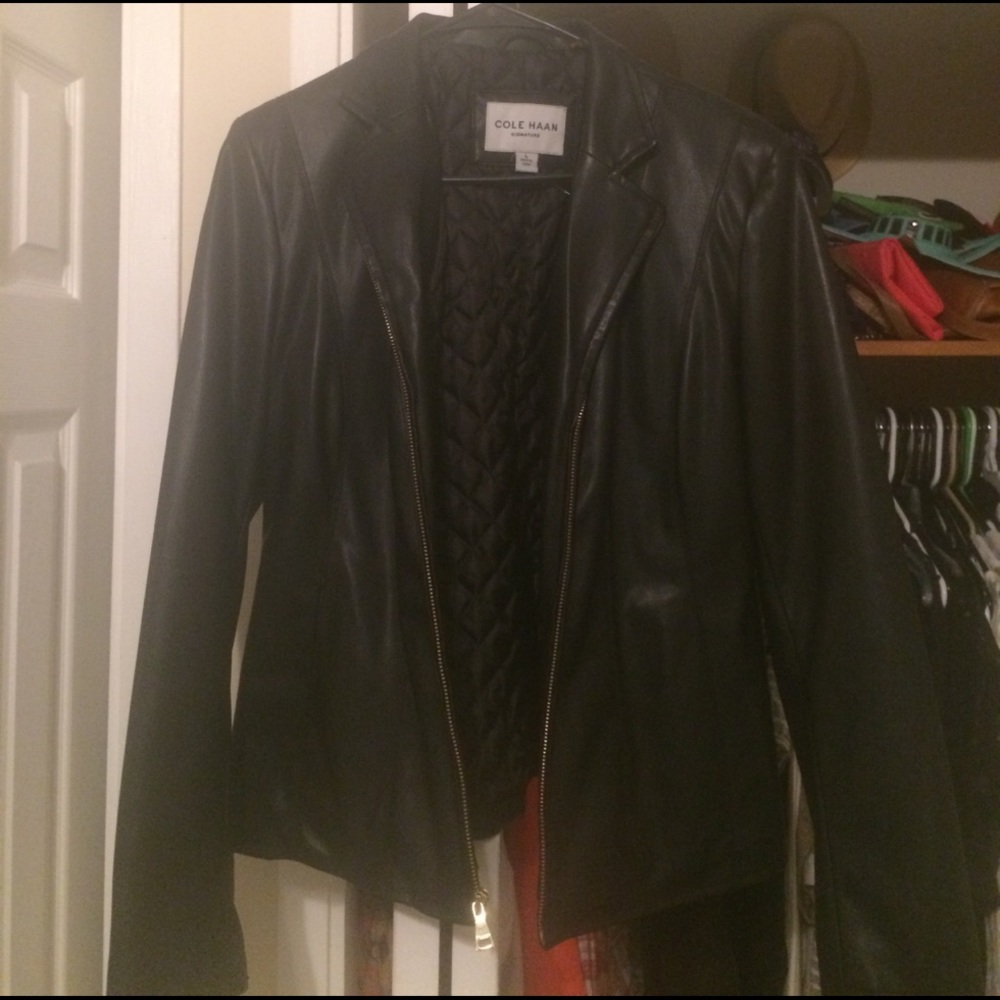 NWOT Cole haan black vegan leather jacket