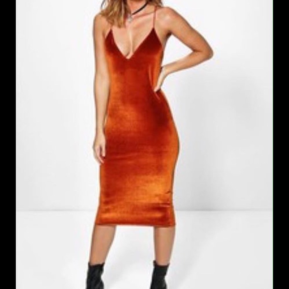 Burnt Orange soft Velvet dress