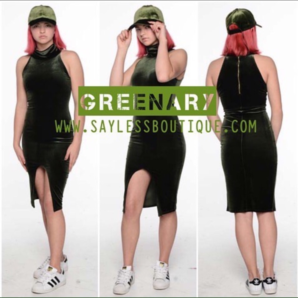 Olive green soft velvet dress
