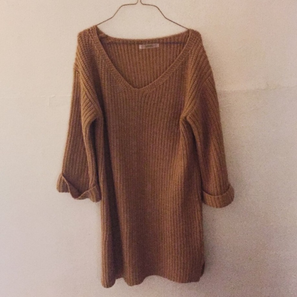 Japanese gyaru mustard sweater dress