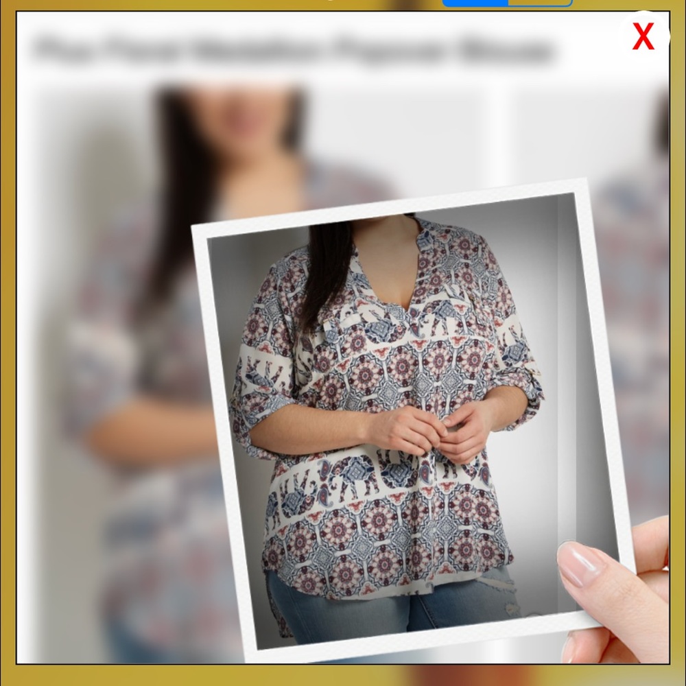 Plus Floral Medallion Popover Blouse