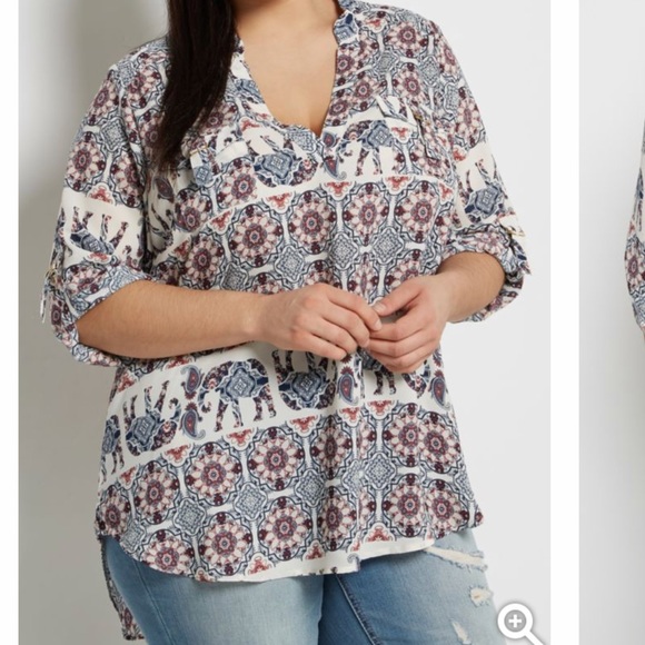 Plus Floral Medallion Popover Blouse - Picture 2 of 4