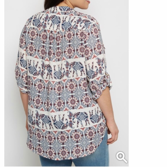 Plus Floral Medallion Popover Blouse - Picture 3 of 4