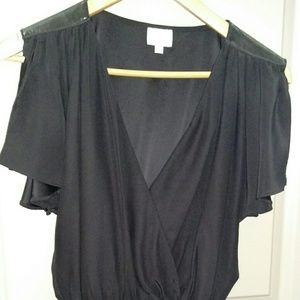 Parker 100% Silk Blouse with Leather trim