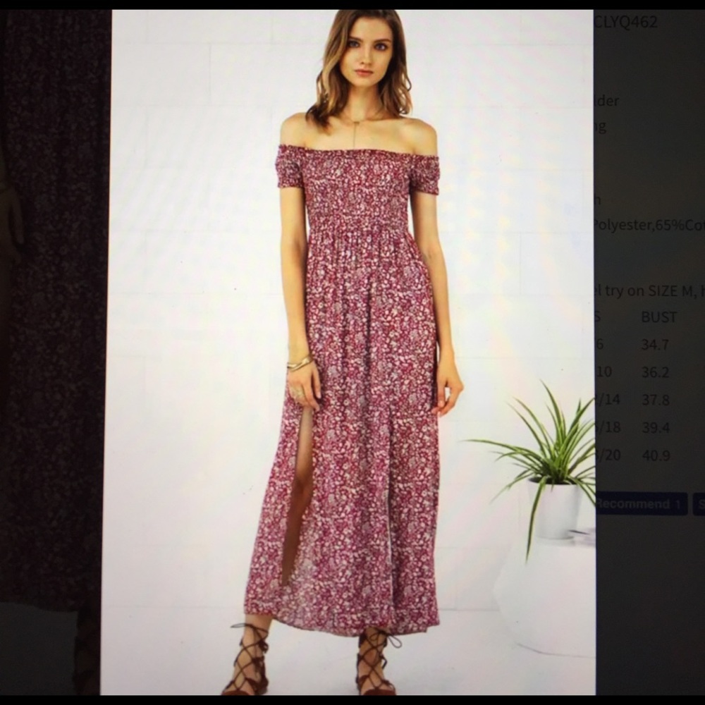 Two off the shoulder slit dresses