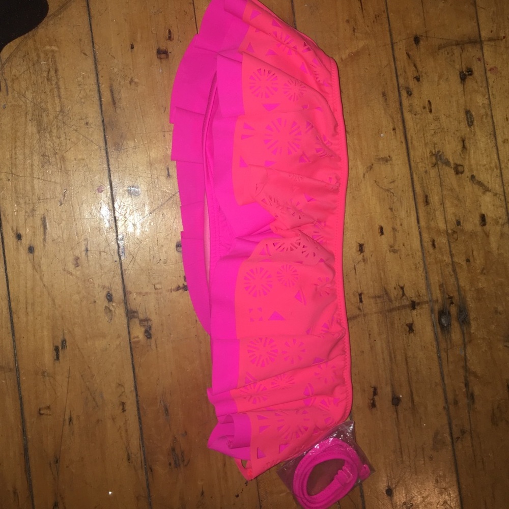 Strapless pink and coral swimsuit top