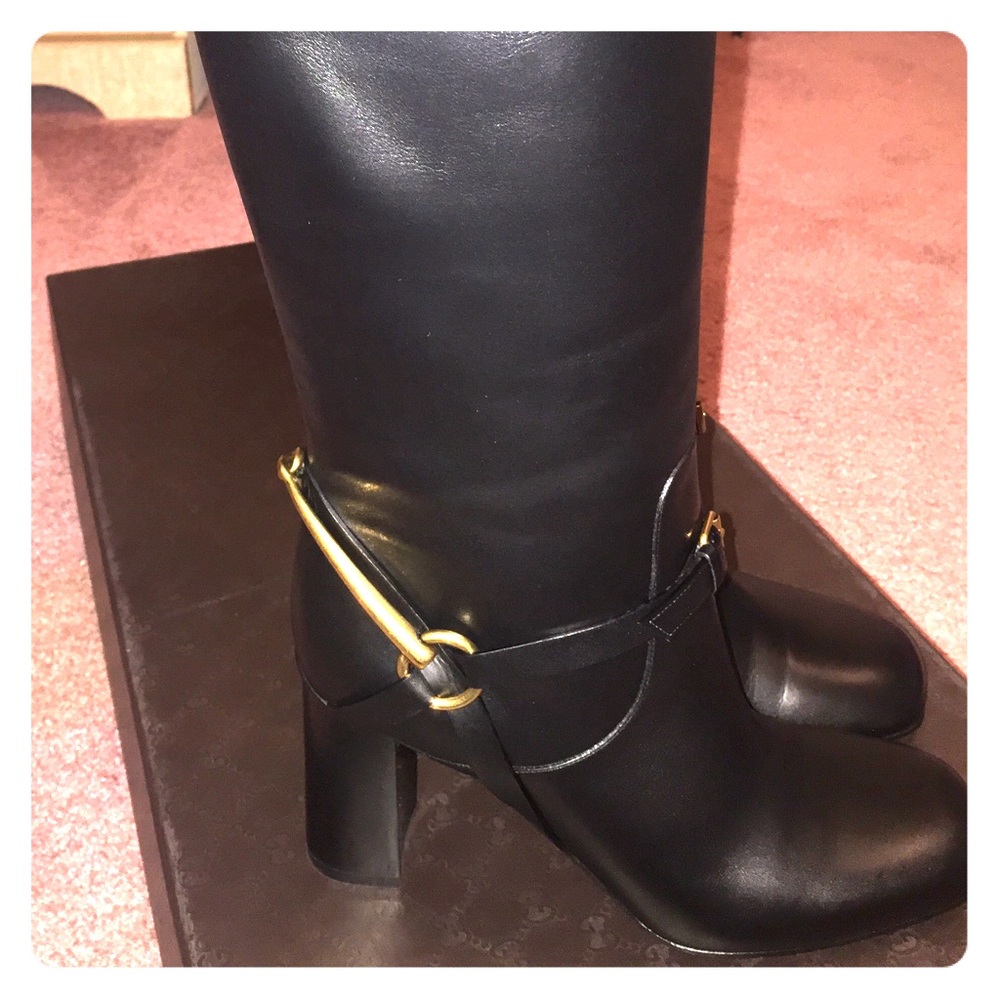 GUCCI LEATHER HORSEBIT LIFFORD TALL BOOTS 38us
