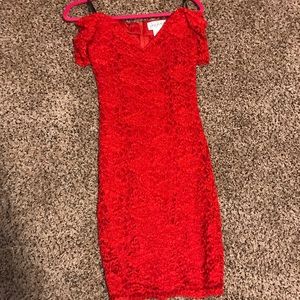 Red lace off the shoulder dress