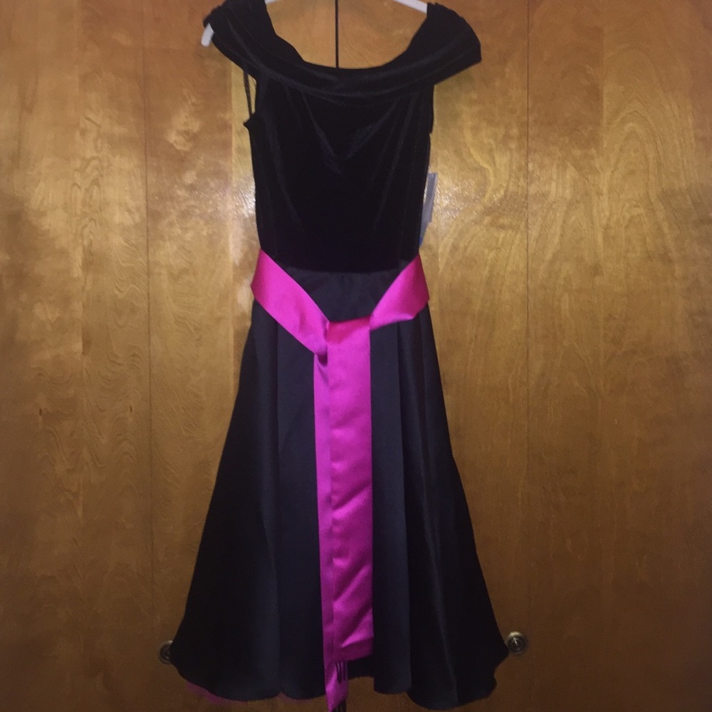 NWT Velvet top, polyester satin skirt belted dress