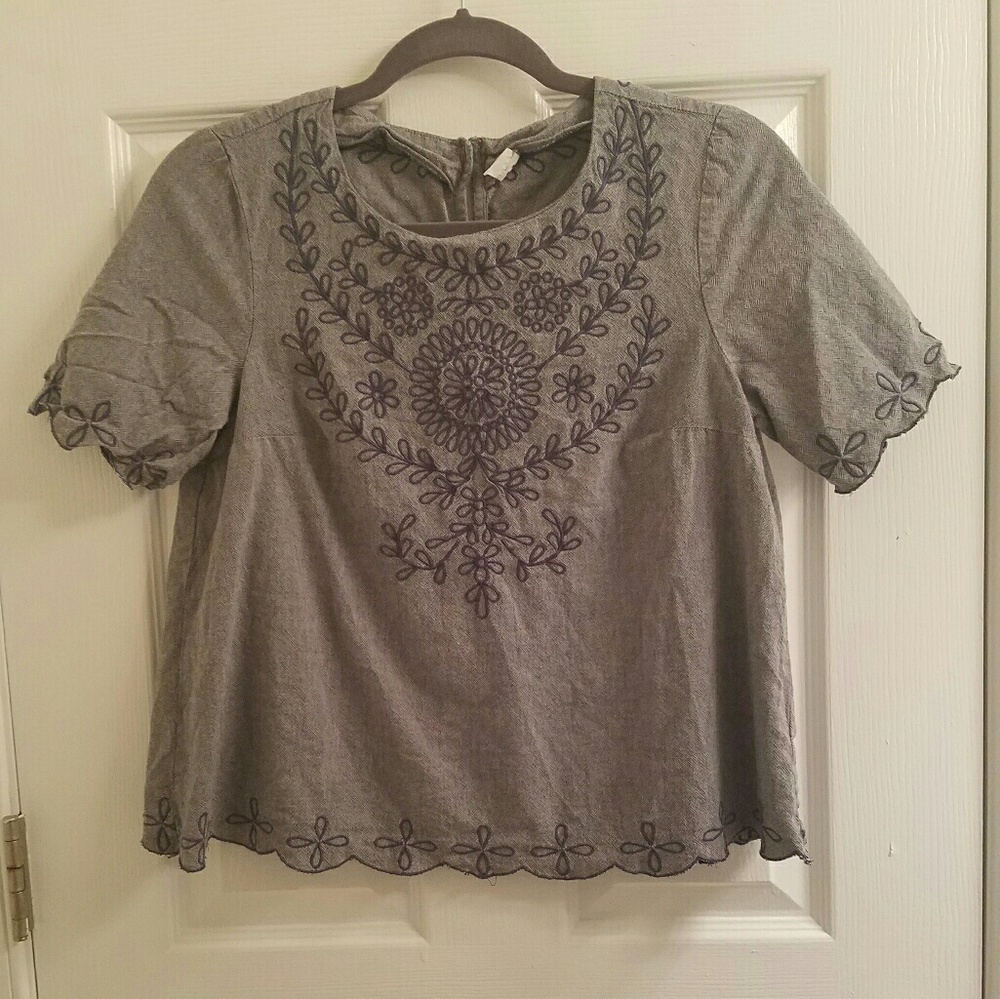 Chambray Embroidered Top