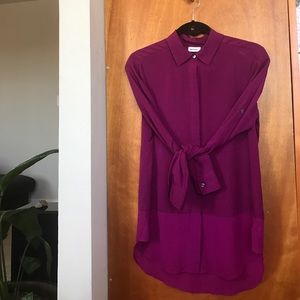 Dark Fuchsia DKNYC Beautiful Sheer Waist Button Up