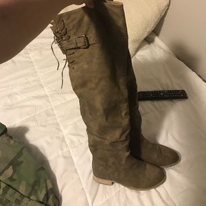 Thigh high taupe boots