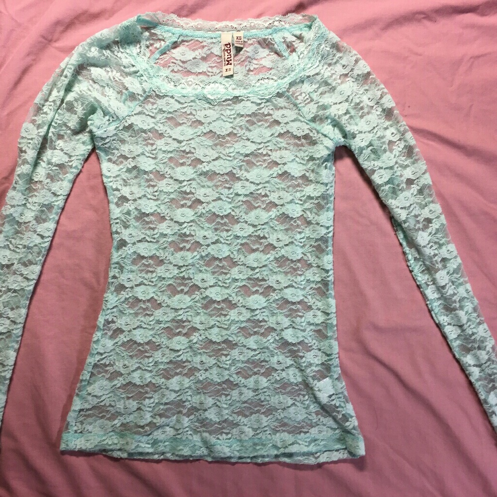 XS mint green lace long sleeve