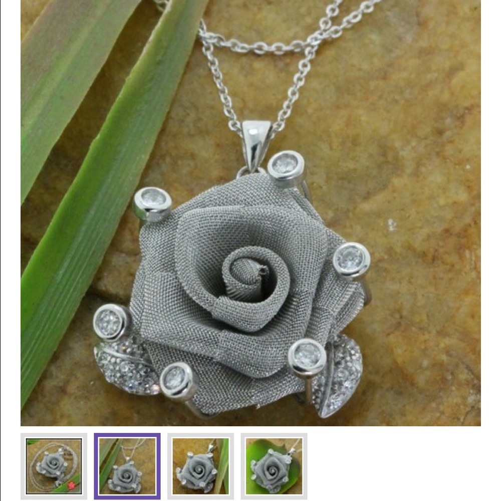 925 SS Genuine White Topaz Mash Rose Necklace