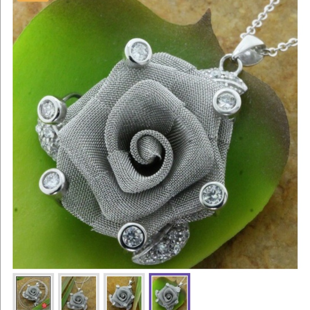 925 SS Genuine White Topaz Mash Rose Necklace - Picture 3 of 3