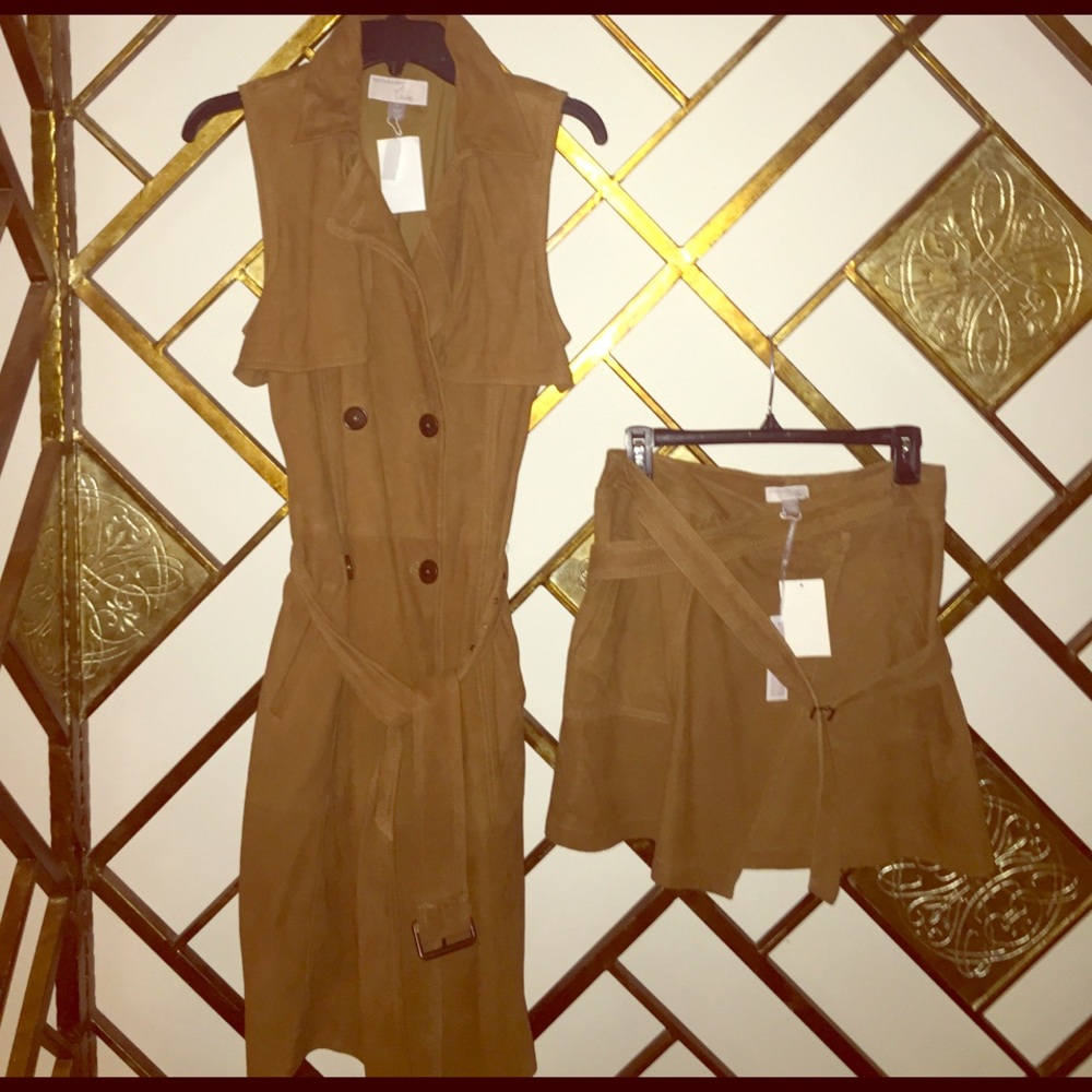 2 piece designer suede vest and skirt set