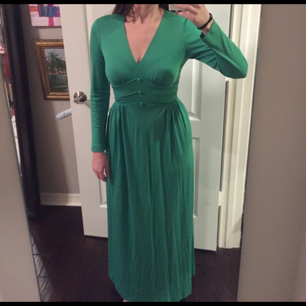 Vintage Green Long Sleeve Formal Gown Dress