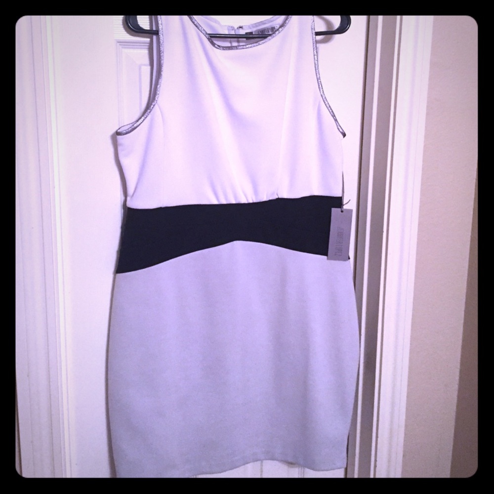 Black, silver and white colorblock dress
