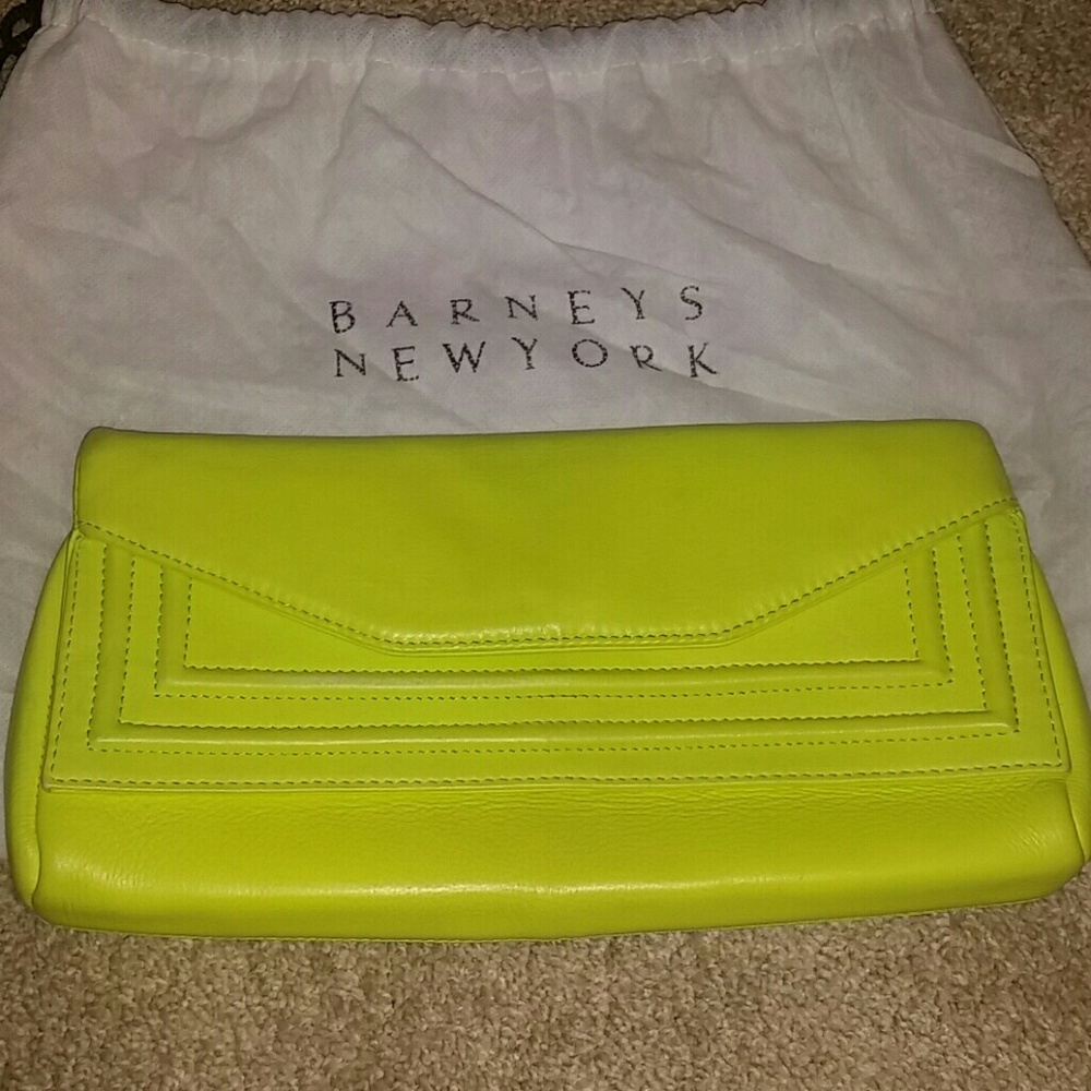 Neon green Barney's New York clutch