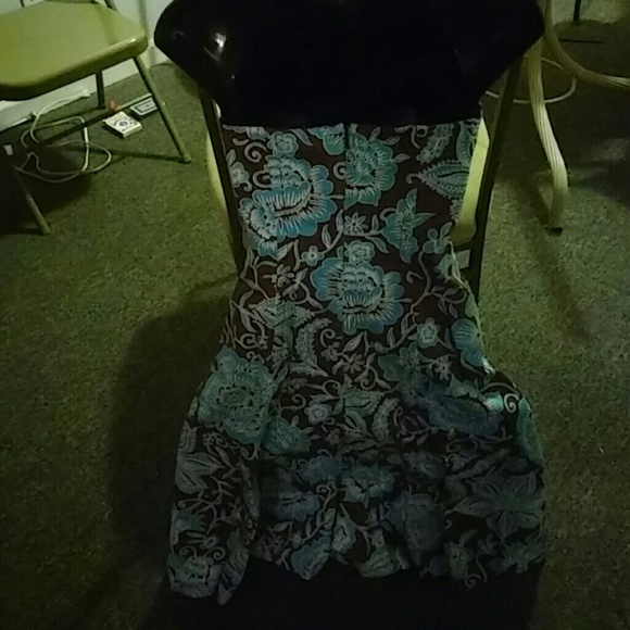 Notice Brown/ White/ Teal slvless dress w/ pockets - Picture 2 of 2