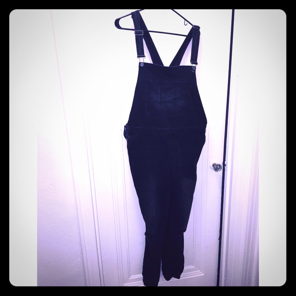 Black Distressed Jean Overalls