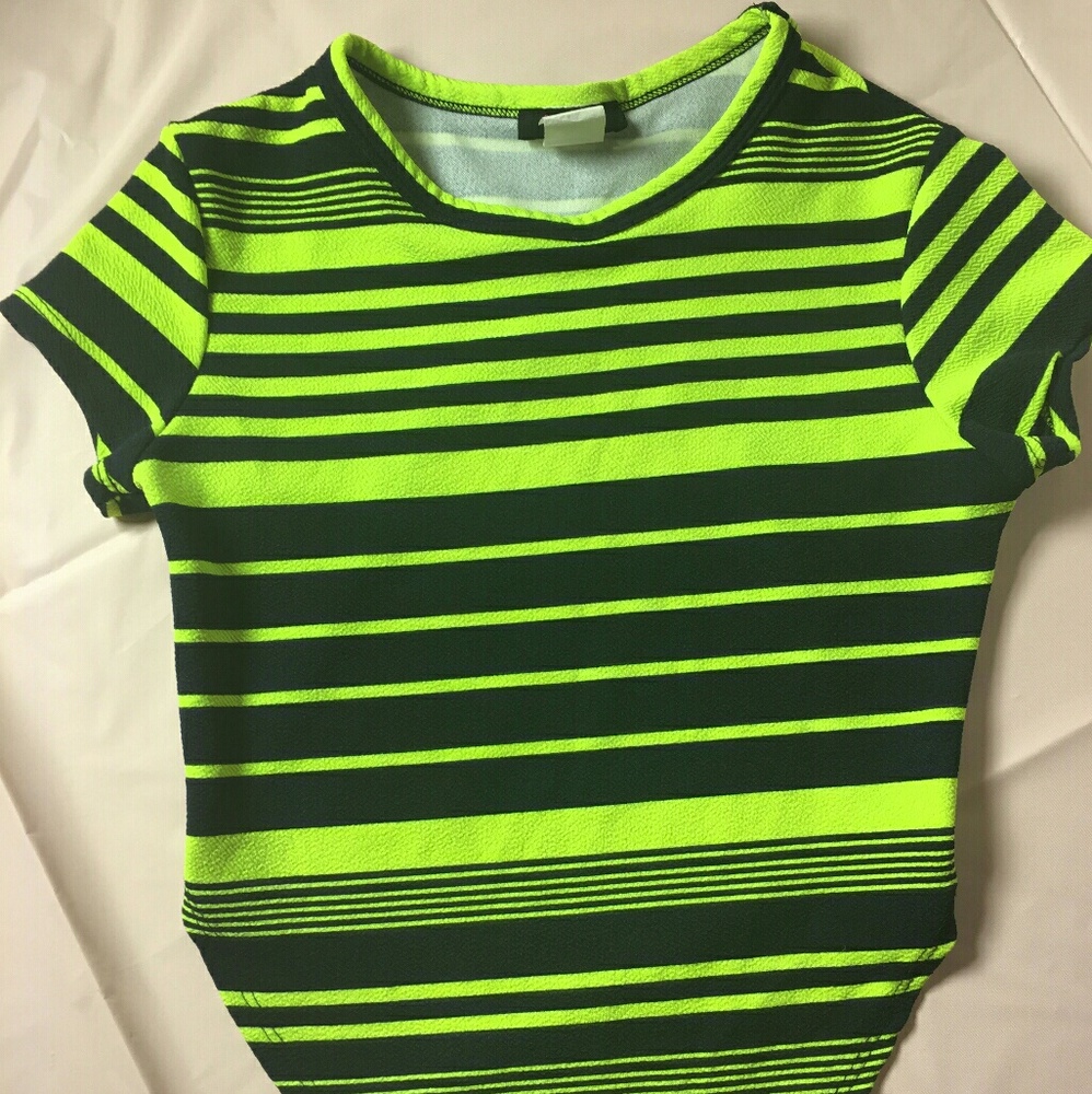 Small Neon Green/ Dk Blue Striped Top
