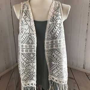 Olive green mixed material tank, ivory vest NWOT