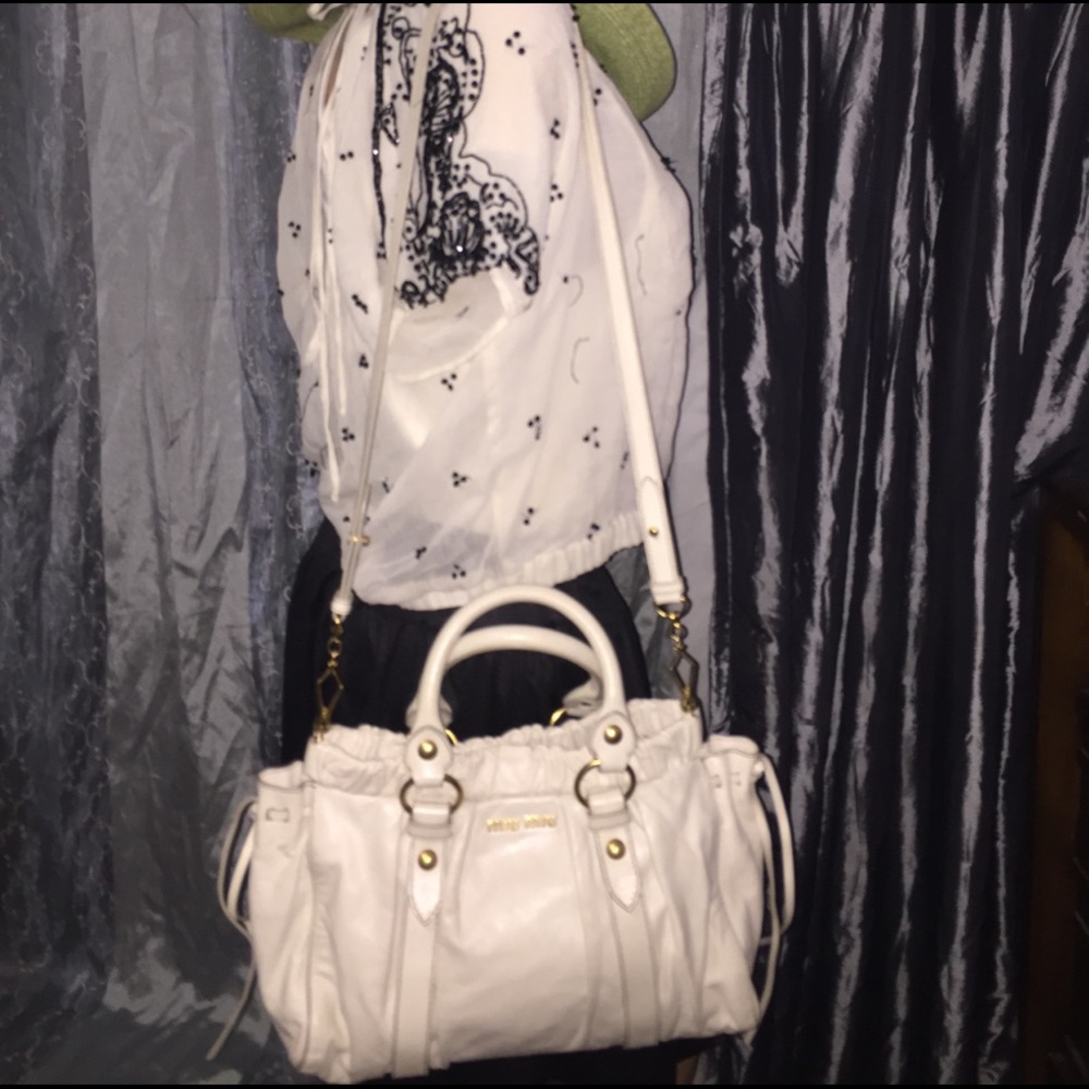 MIU MIU by Prada White off Vitello Shiny Calfskin Bag