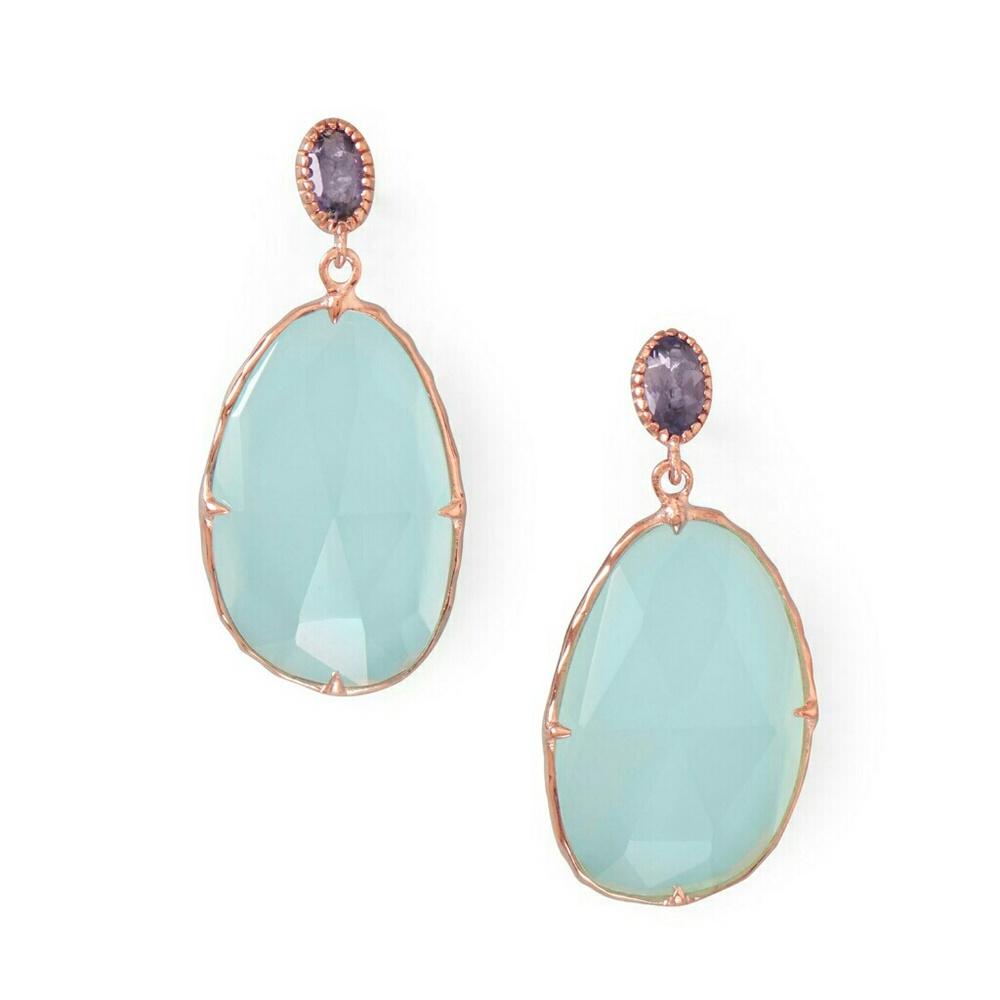 14K Rose Gold Plated Chalcedony Drop Earrings