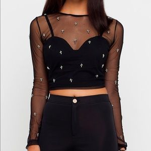 Motel Rocks Sheer Beaded Top