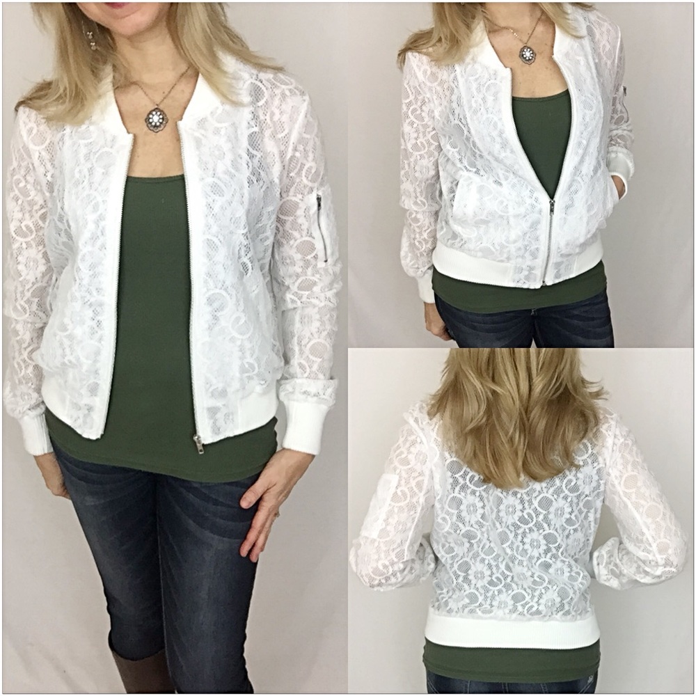 Off White Lace Bomber Jacket SM - Picture 5 of 6