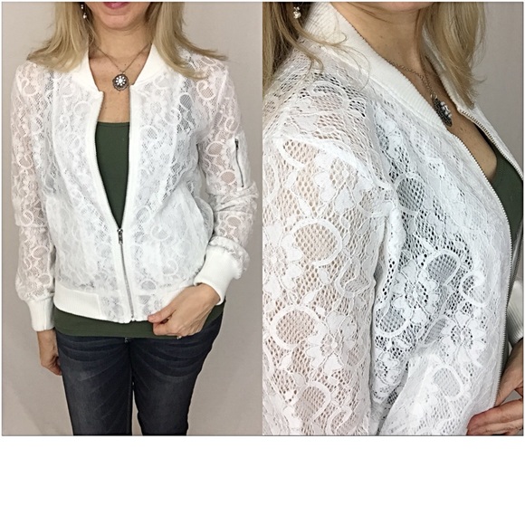 Off White Lace Bomber Jacket SM - Picture 2 of 6
