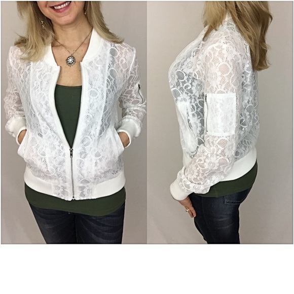 Off White Lace Bomber Jacket SM - Picture 4 of 6