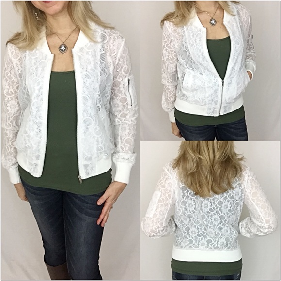 Off White Lace Bomber Jacket SM - Picture 5 of 6