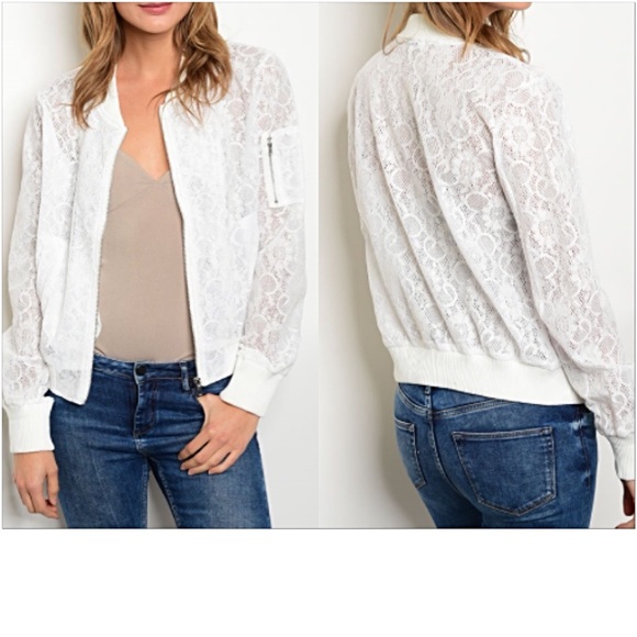 Off White Lace Bomber Jacket SM - Picture 3 of 6