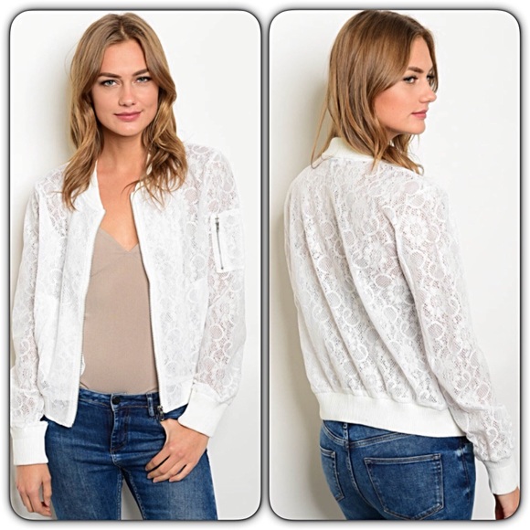 Off White Lace Bomber Jacket SM - Picture 6 of 6