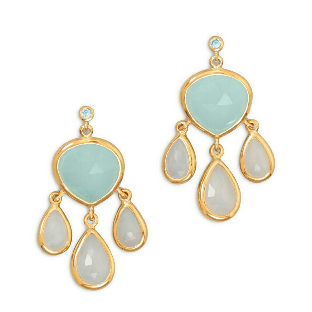 14K Gold Plated Topaz and Chalcedony Drop Earrings