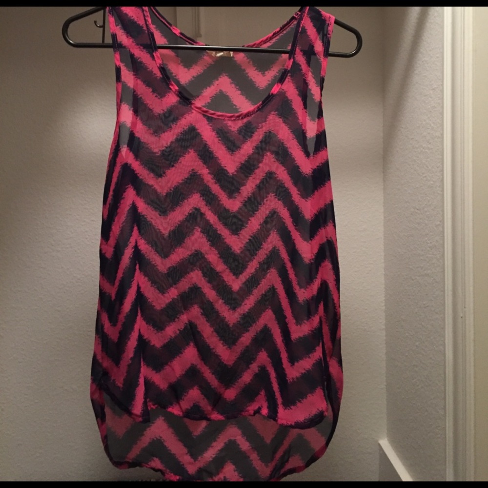 Pink and navy chevron tank