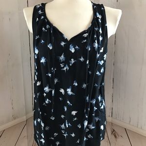 Navy and white tank top with drawstrings at neck